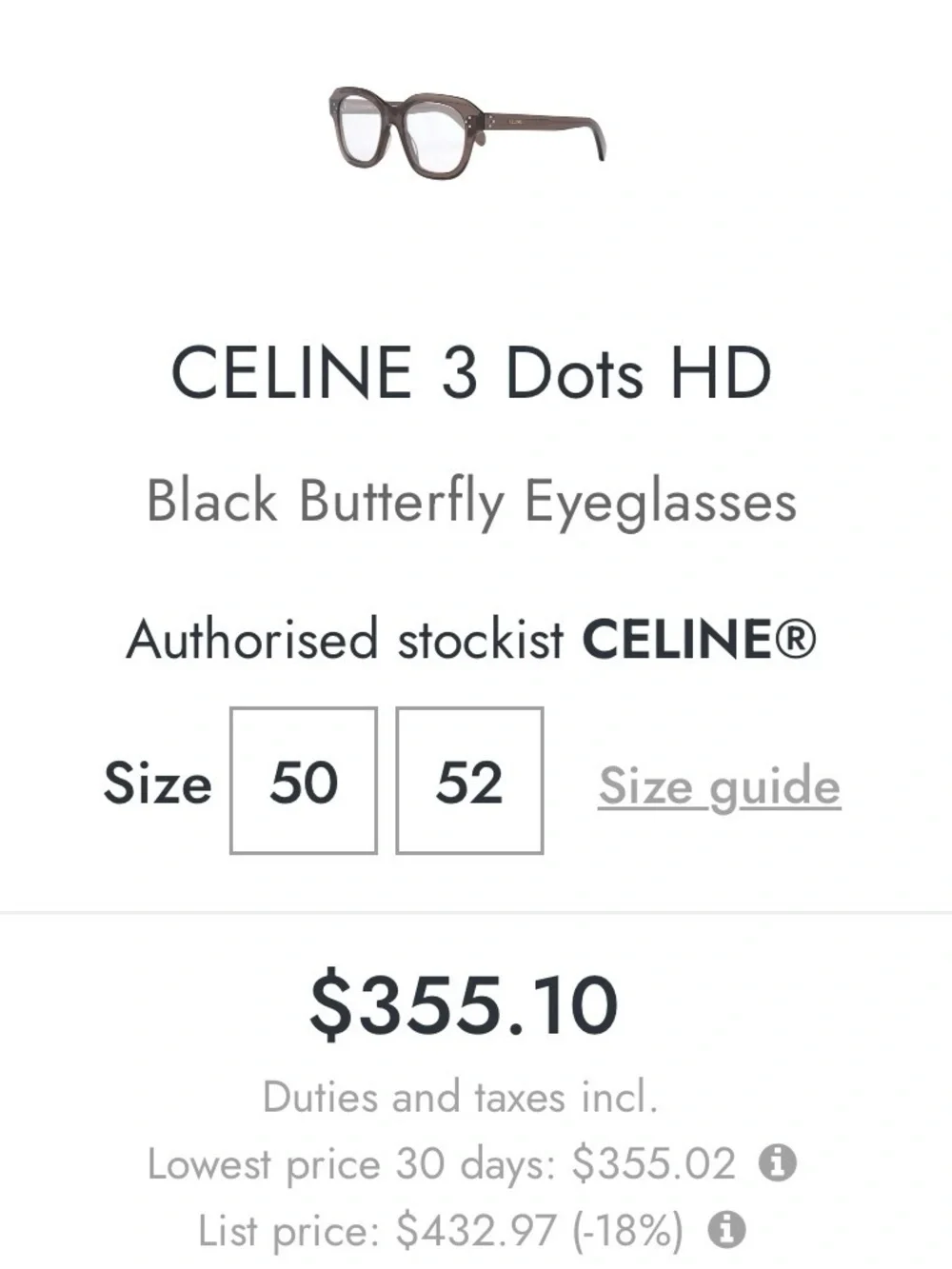 CELINE Paris 3 Dot women’s Black Glasses *Frames Only*